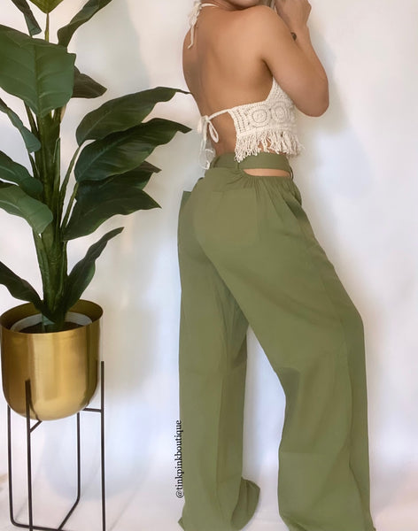 Cut Out Baggie Pants Olive