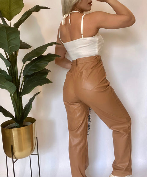 Baggie Leather Camel Pants