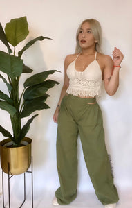 Cut Out Baggie Pants Olive