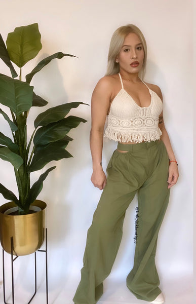 Cut Out Baggie Pants Olive