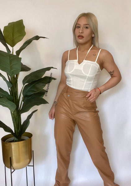 Baggie Leather Camel Pants