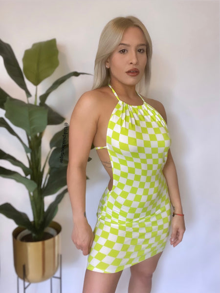 Lime Checkers Mini Dress