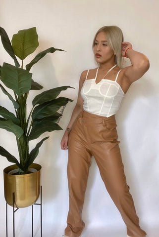 Baggie Leather Camel Pants