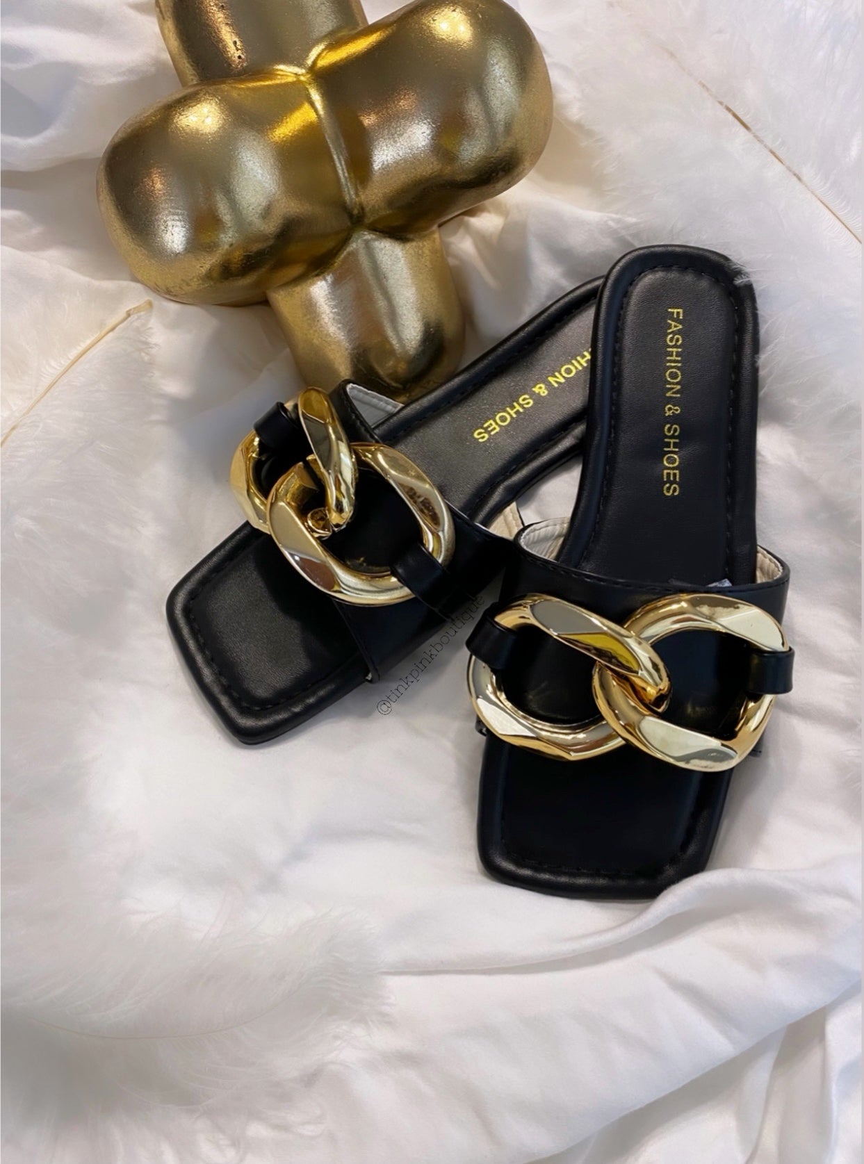 Black & Gold Chains Sandals