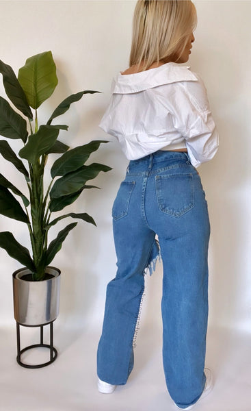 Denim Ripped Mom Jeans