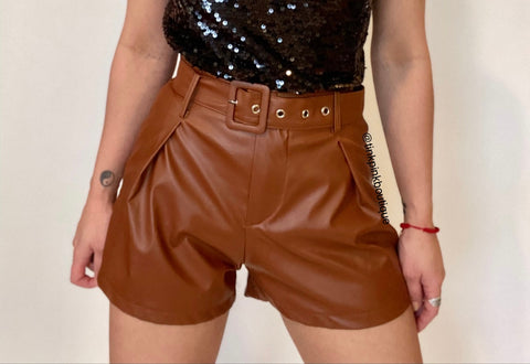 Brown Leather Shorts